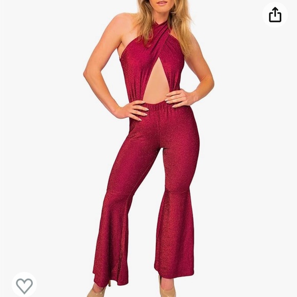 Cosplaya Pop Star Jumpsuit for Women Red Purple Bra Bell Bottom Pants Outfit - Picture 1 of 3